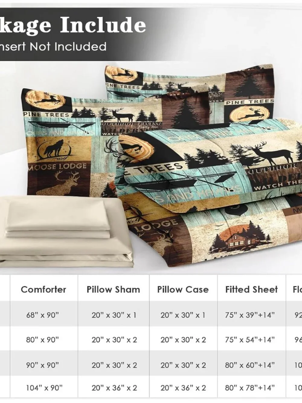 7 Pcs Queen Size Comforter Set with 2 Pillowcases & 2 Shams, Bear Wolf Tree Wood
